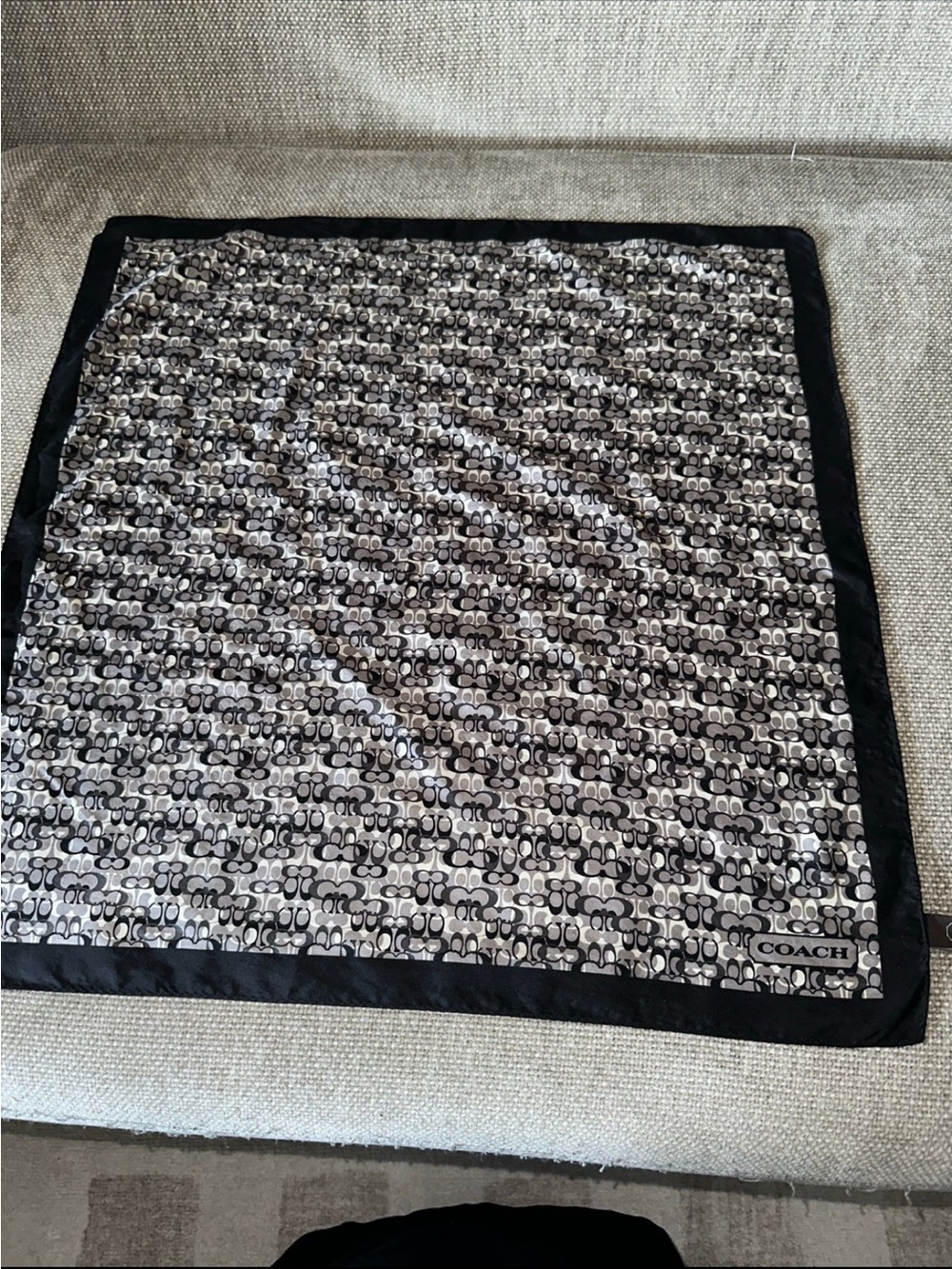 Coach Black & White Signature Square Silk Scarf